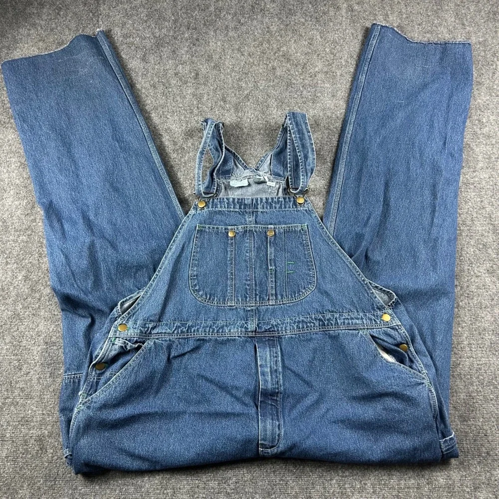 King Size Overalls Mens 48x38 Blue Denim Bib Workwear Big and Tall 48x35 Raw Hem